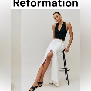 Reformation White A-Line Button Skirt